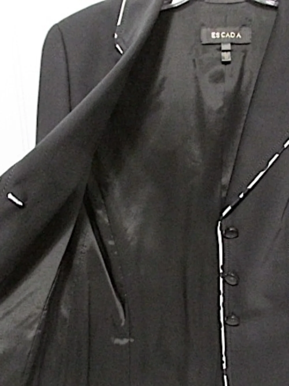 ESCADA Black White Piping Fitted Blazer, Size EU38